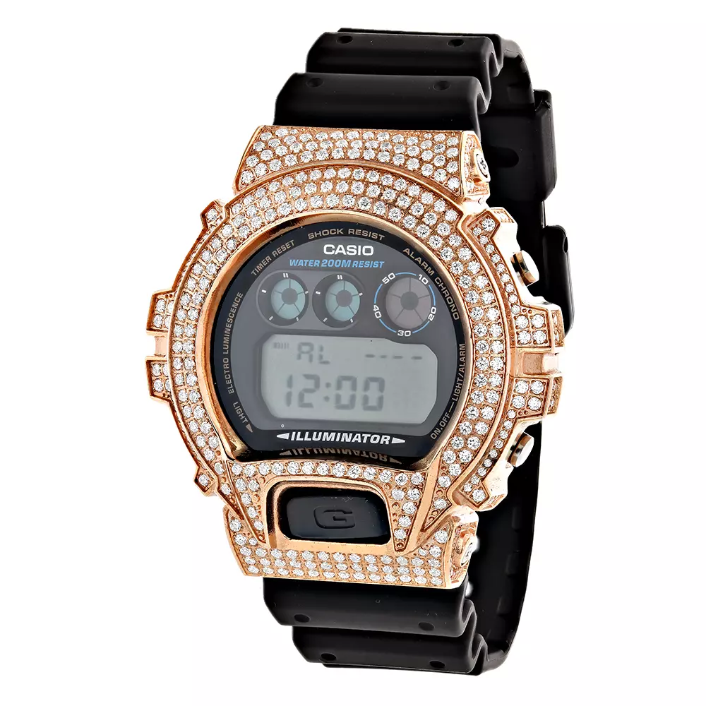 Rose Gold Plated Casio G Shock White CZ Crystal Watch DW6900 Watch Itsicedout